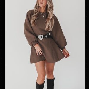 Miou Muse Sweater Dress Long Sleeve NWT Brown